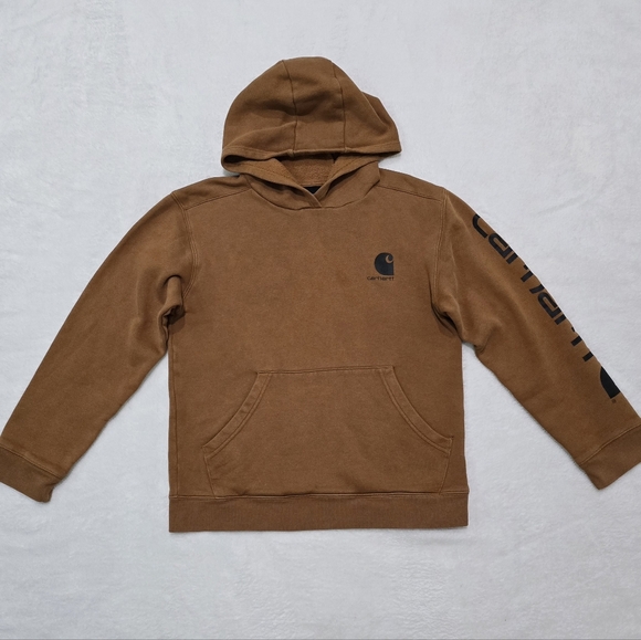 Boy's Carhartt Hoodie Sweatshirt Pullover Jacket Size Large 14-16 Spellout Logo - Picture 1 of 5
